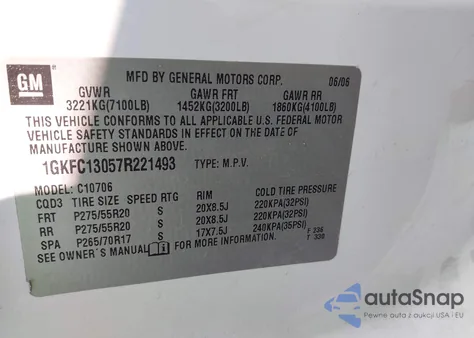 2007 GMC Yukon Slt из США, поврежденный, VIN 1GKFC13057R221493